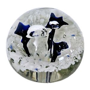 Vas Vitreum Paperweight Hand Blown Glass  Scandinavian Bubbles Flowers Snow EXC!